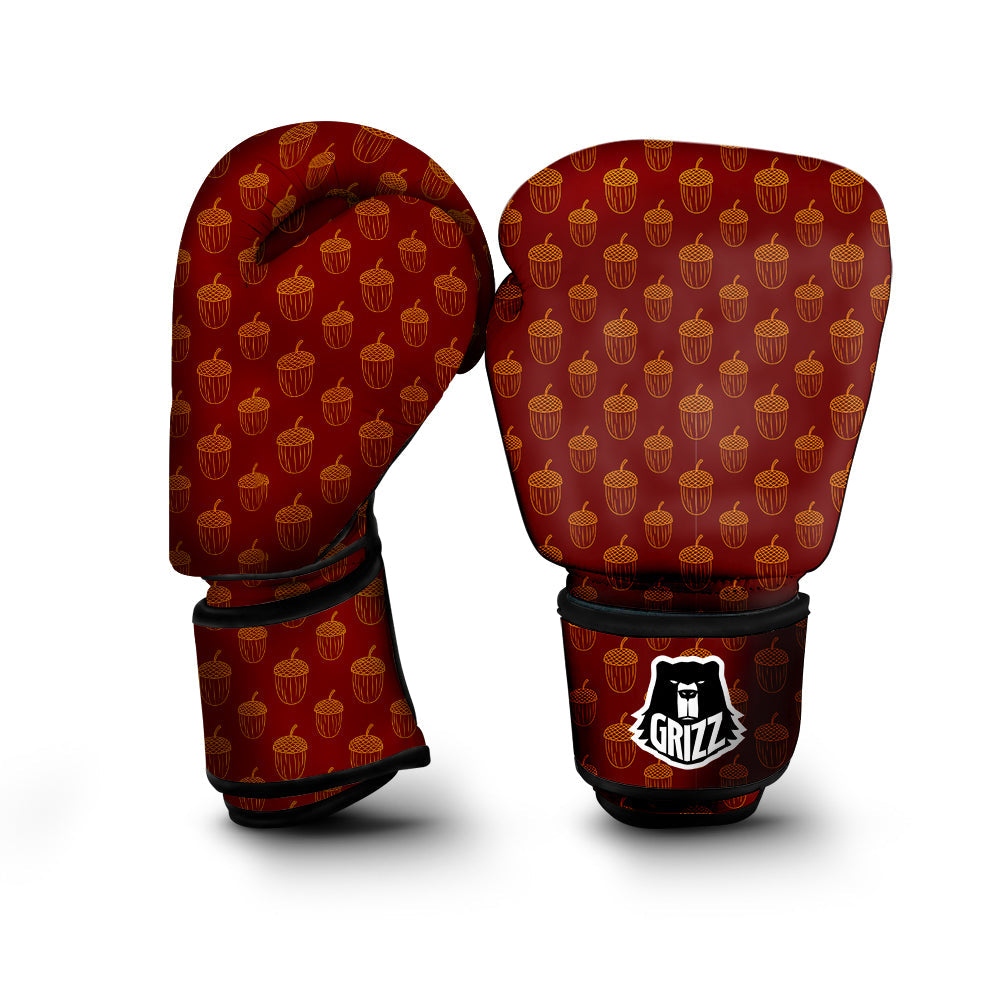 Brown Acorn Print Pattern Boxing Gloves-grizzshop