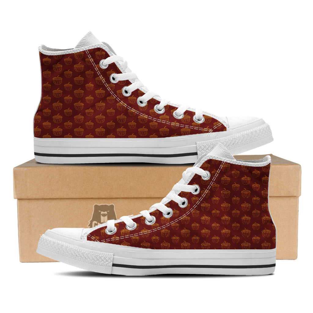 Brown Acorn Print Pattern White High Top Shoes-grizzshop