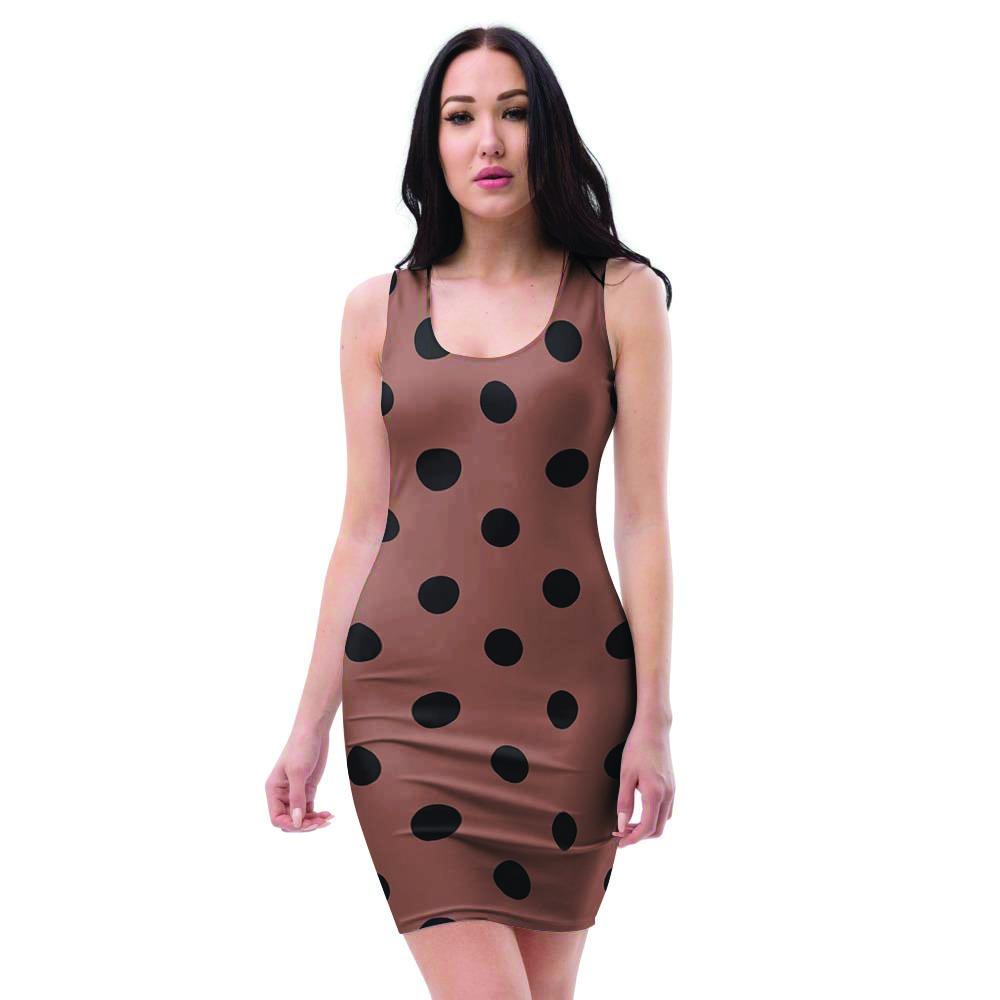 Brown And Black Polka Dot Bodycon Dress-grizzshop