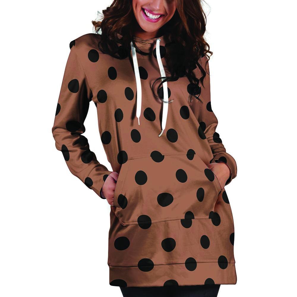 Brown And Black Polka Dot Hoodie Dress-grizzshop