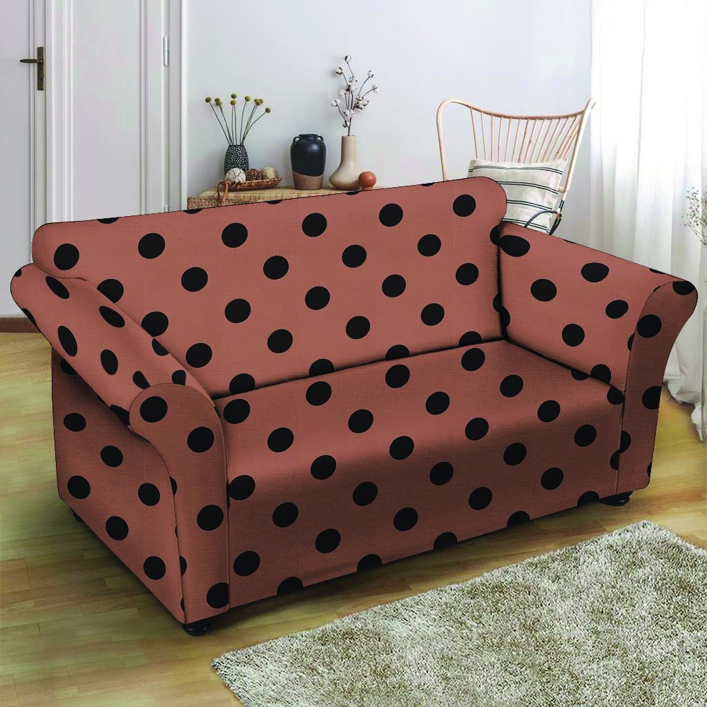 Brown And Black Polka Dot Loveseat Cover-grizzshop