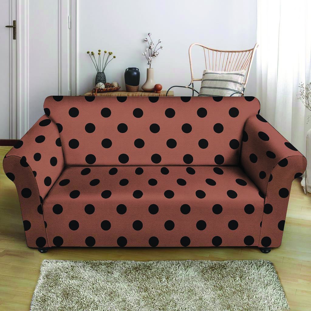 Brown And Black Polka Dot Loveseat Cover-grizzshop