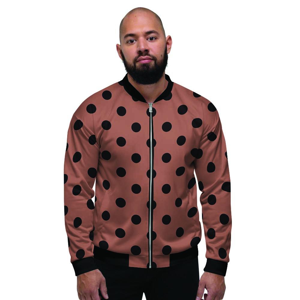 Brown And Black Polka Dot Men's Bomber Jacket-grizzshop