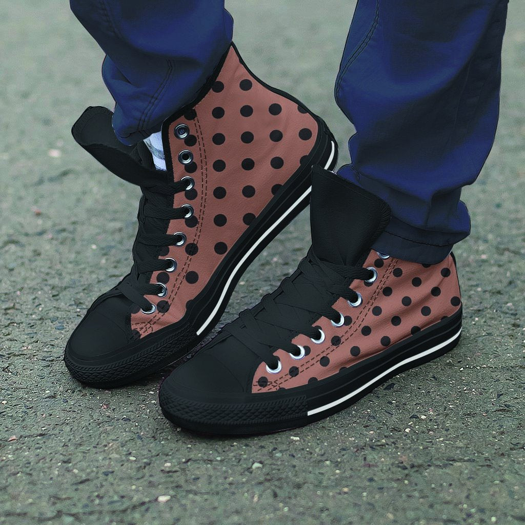 Brown And Black Polka Dot Men's High Top Shoes-grizzshop