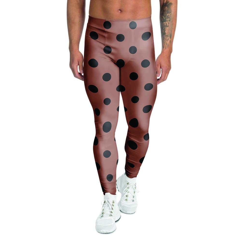 Brown And Black Polka Dot Men's Leggings-grizzshop