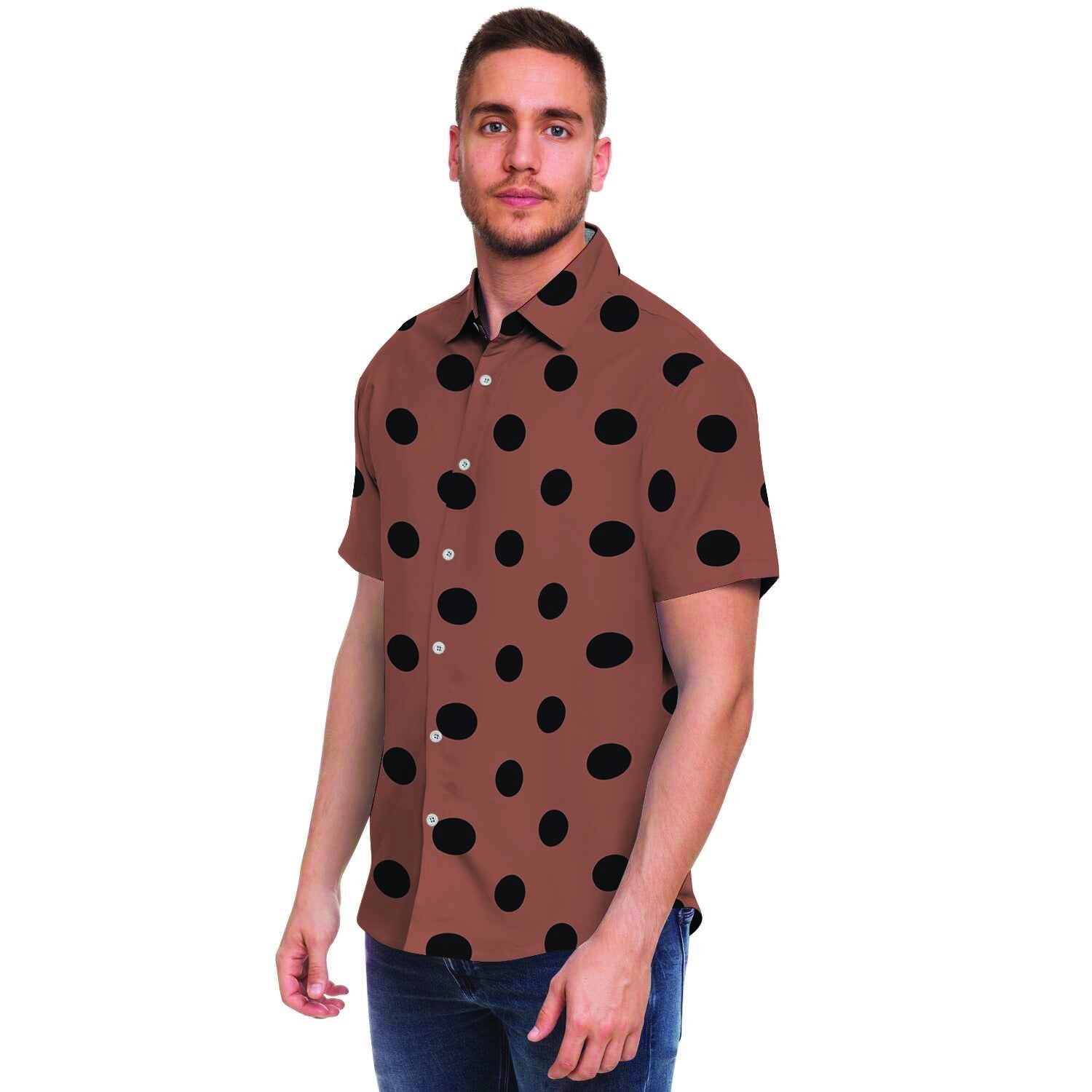 Brown And Black Polka Dot Men's Short Sleeve Shirt-grizzshop