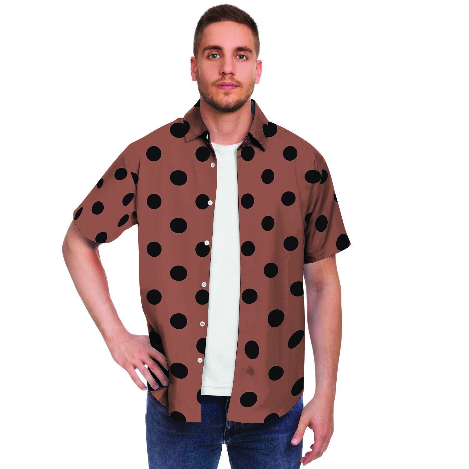 Brown And Black Polka Dot Men's Short Sleeve Shirt-grizzshop