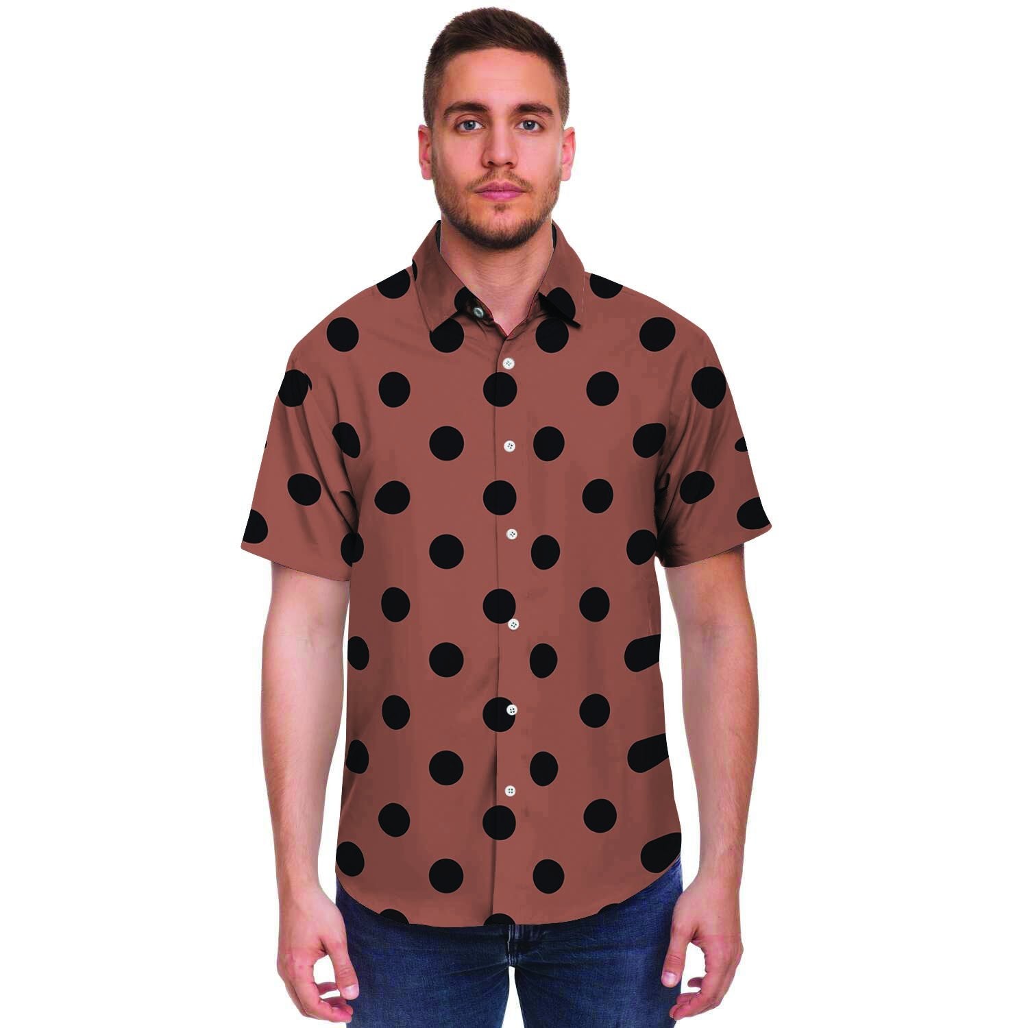 Brown And Black Polka Dot Men's Short Sleeve Shirt-grizzshop