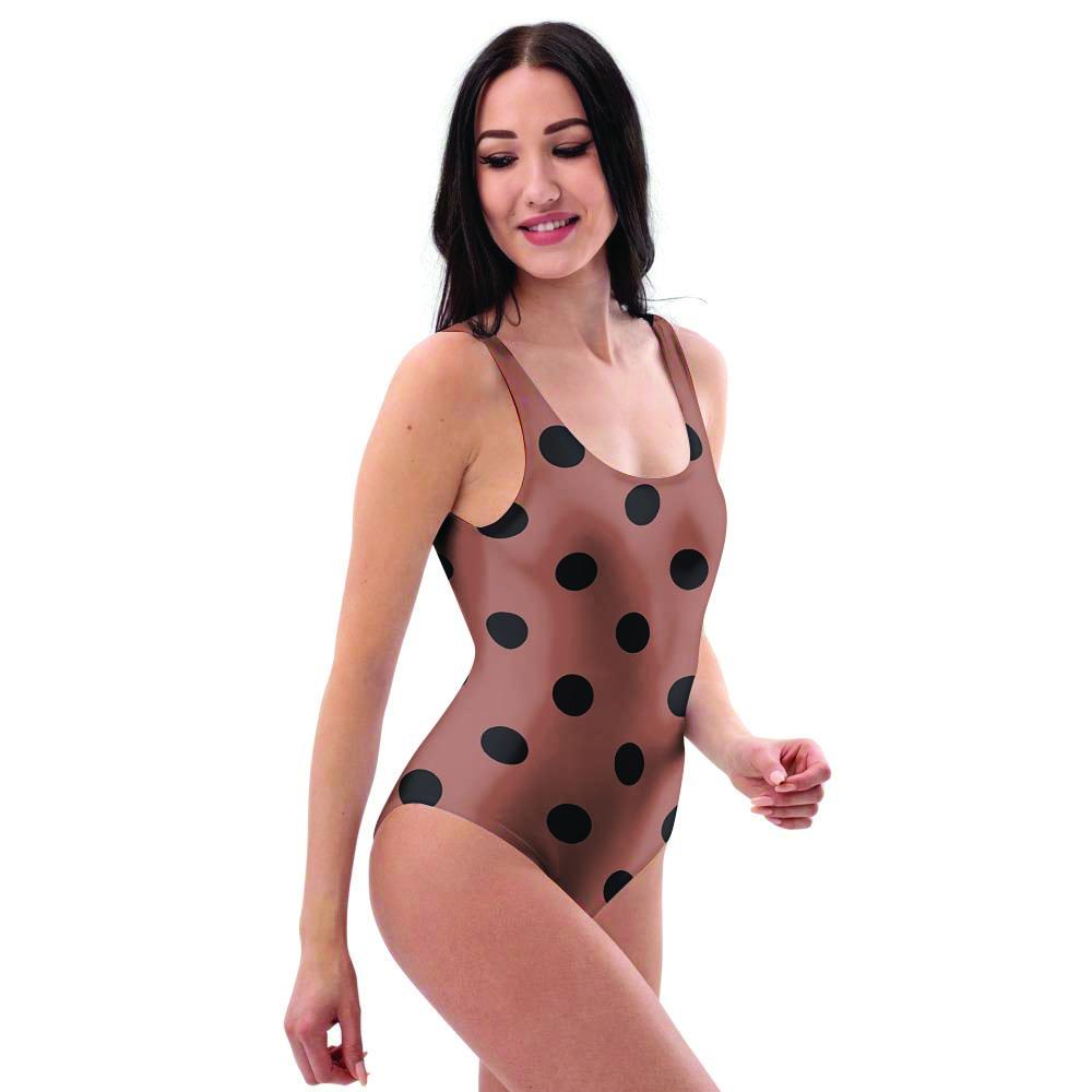 Brown And Black Polka Dot One Piece Swimsuite-grizzshop