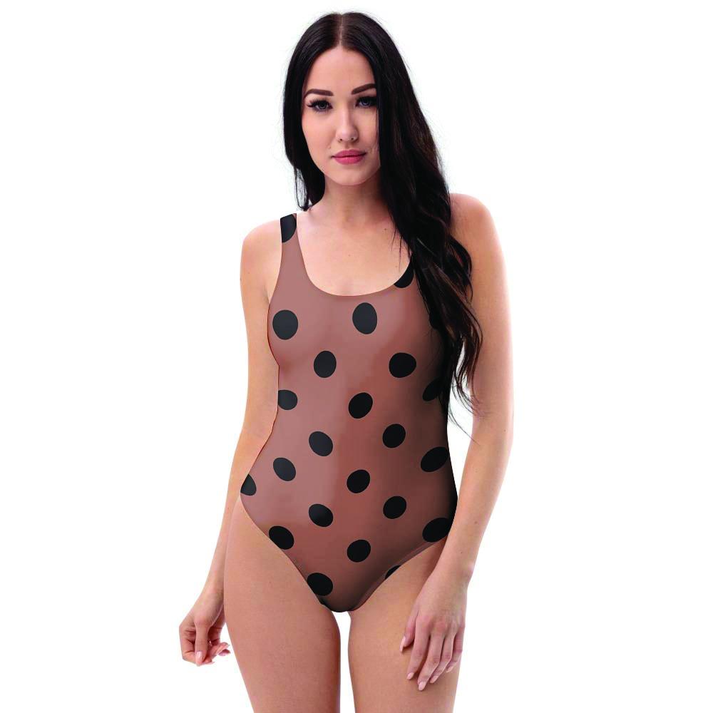 Brown And Black Polka Dot One Piece Swimsuite-grizzshop