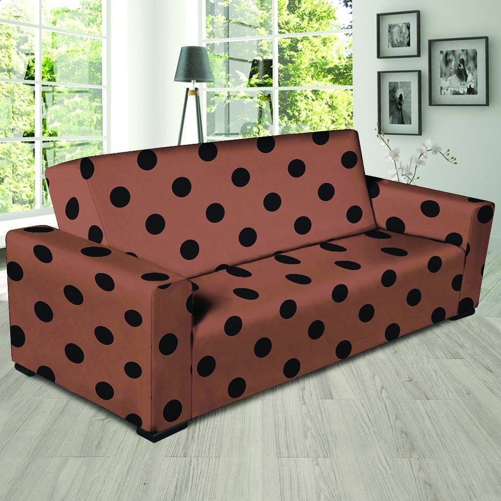 Brown And Black Polka Dot Sofa Cover-grizzshop