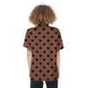 Brown And Black Polka Dot Women's Short Sleeve Shirts-grizzshop