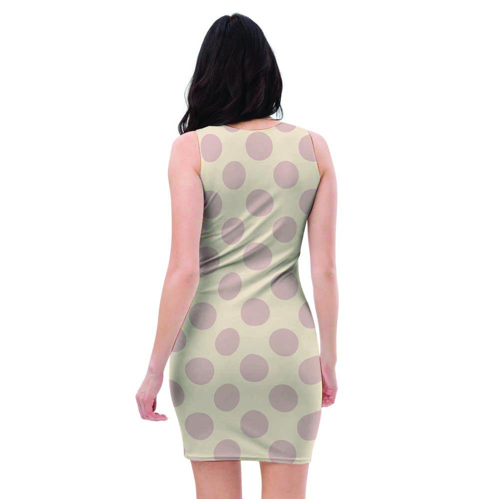 Brown And Cream Polka Dot Bodycon Dress-grizzshop