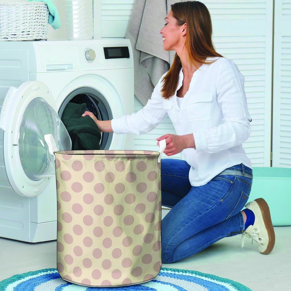 Brown And Cream Polka Dot Laundry Basket-grizzshop