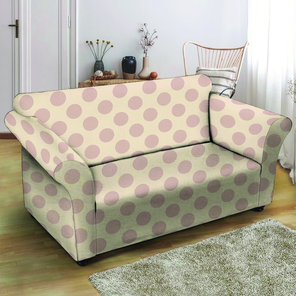 Brown And Cream Polka Dot Loveseat Cover-grizzshop