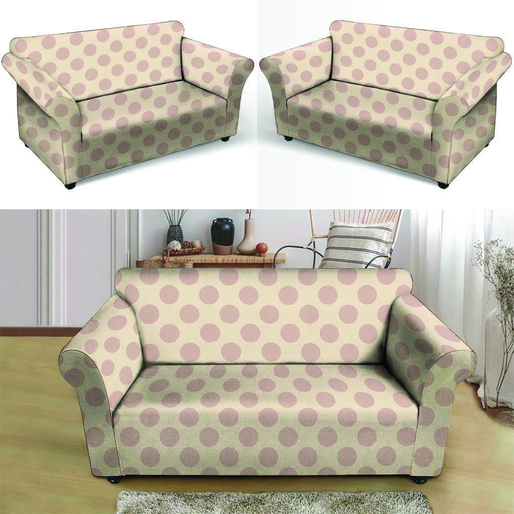 Brown And Cream Polka Dot Loveseat Cover-grizzshop