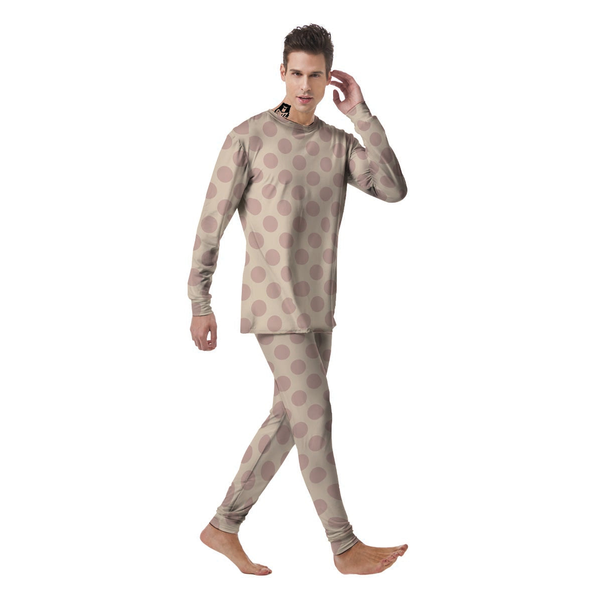 Brown And Cream Polka Dot Men's Pajamas-grizzshop