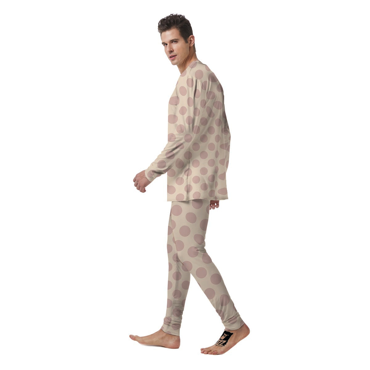 Brown And Cream Polka Dot Men's Pajamas-grizzshop