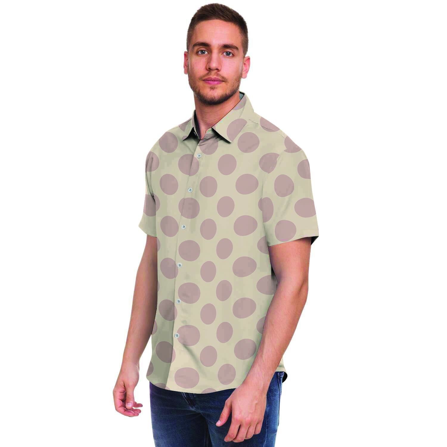 Brown And Cream Polka Dot Men's Short Sleeve Shirt-grizzshop