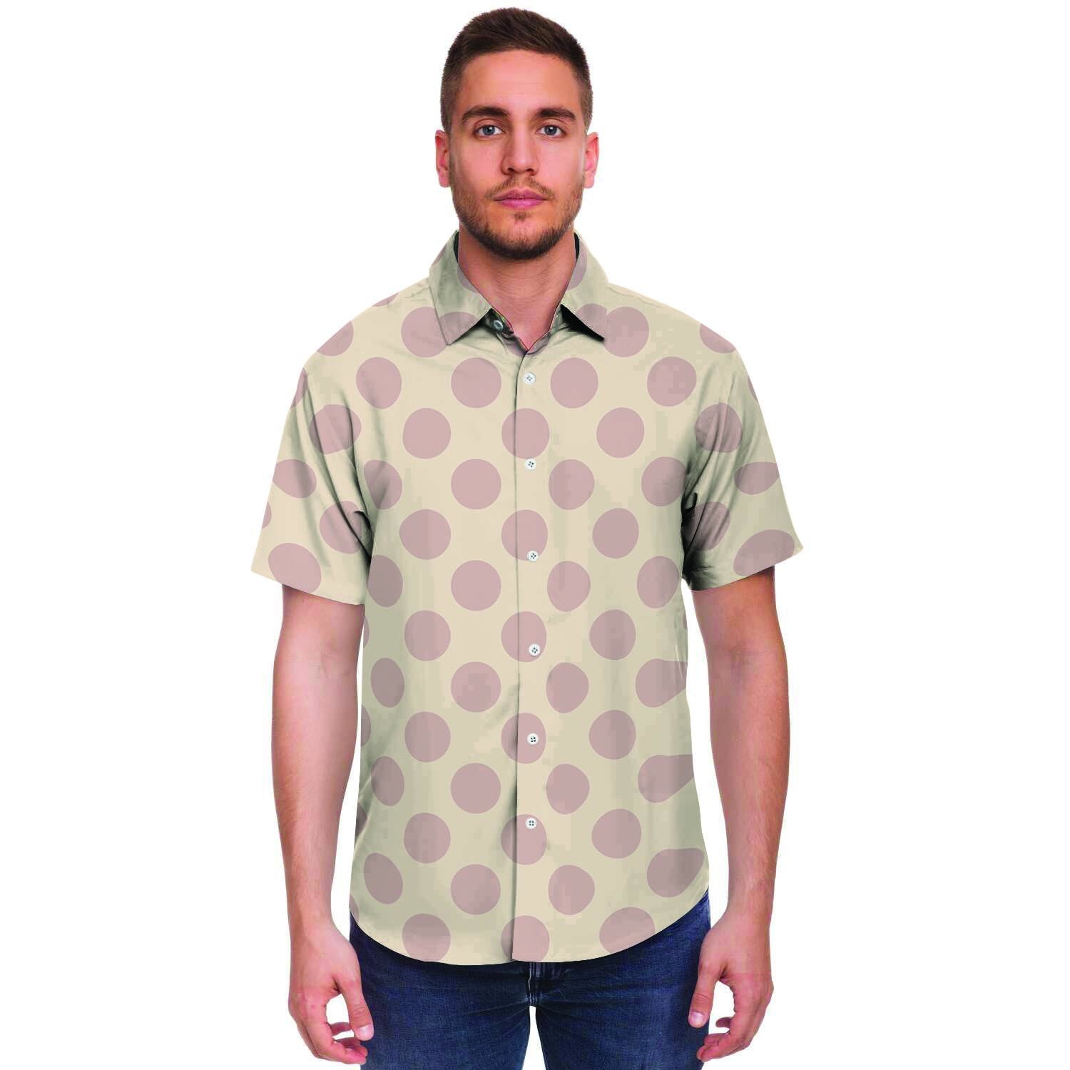 Brown And Cream Polka Dot Men's Short Sleeve Shirt-grizzshop