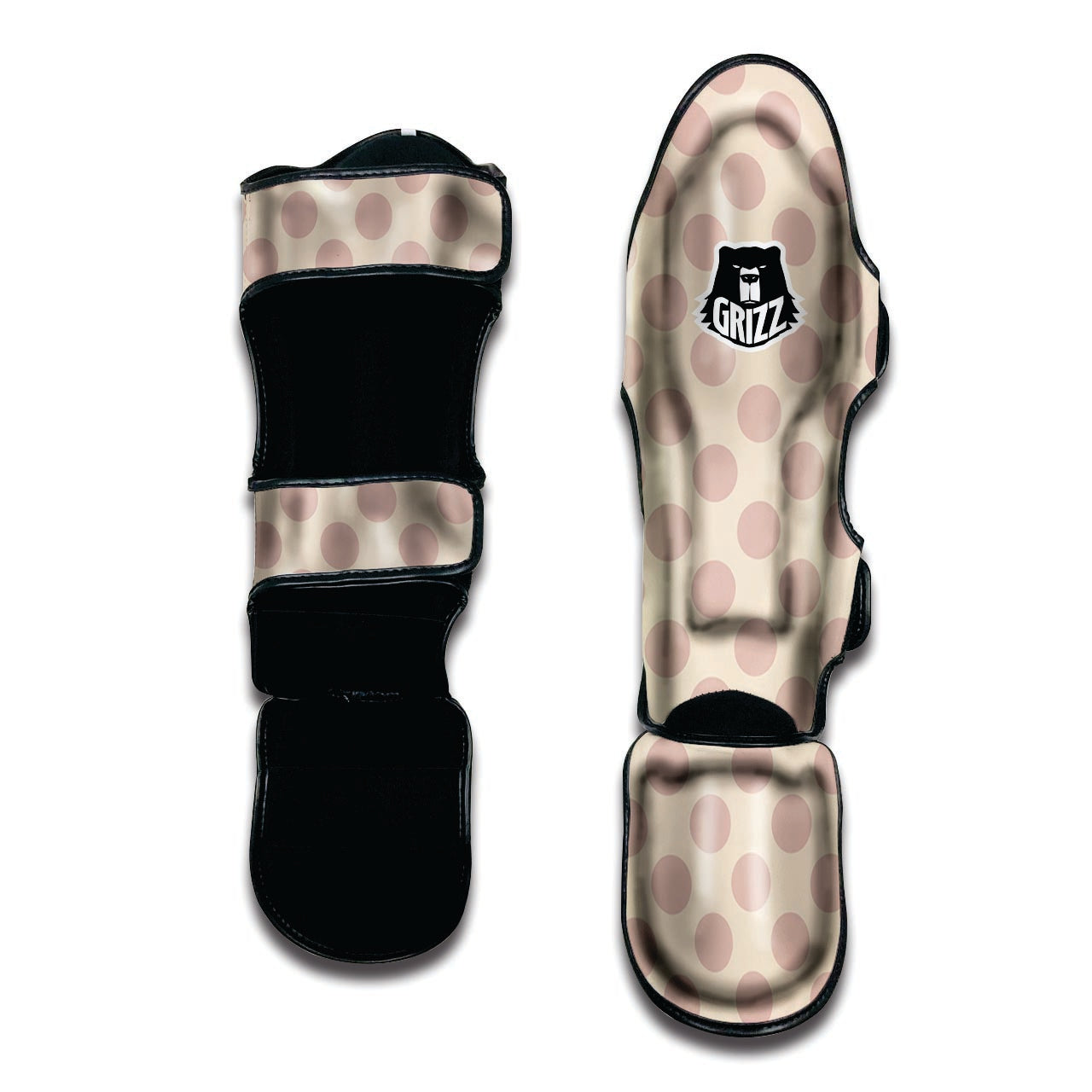 Brown And Cream Polka Dot Muay Thai Shin Guard-grizzshop