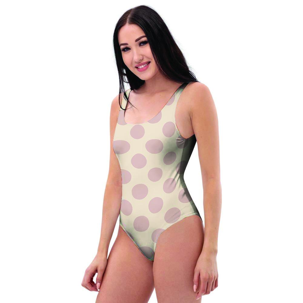 Brown And Cream Polka Dot One Piece Swimsuite-grizzshop