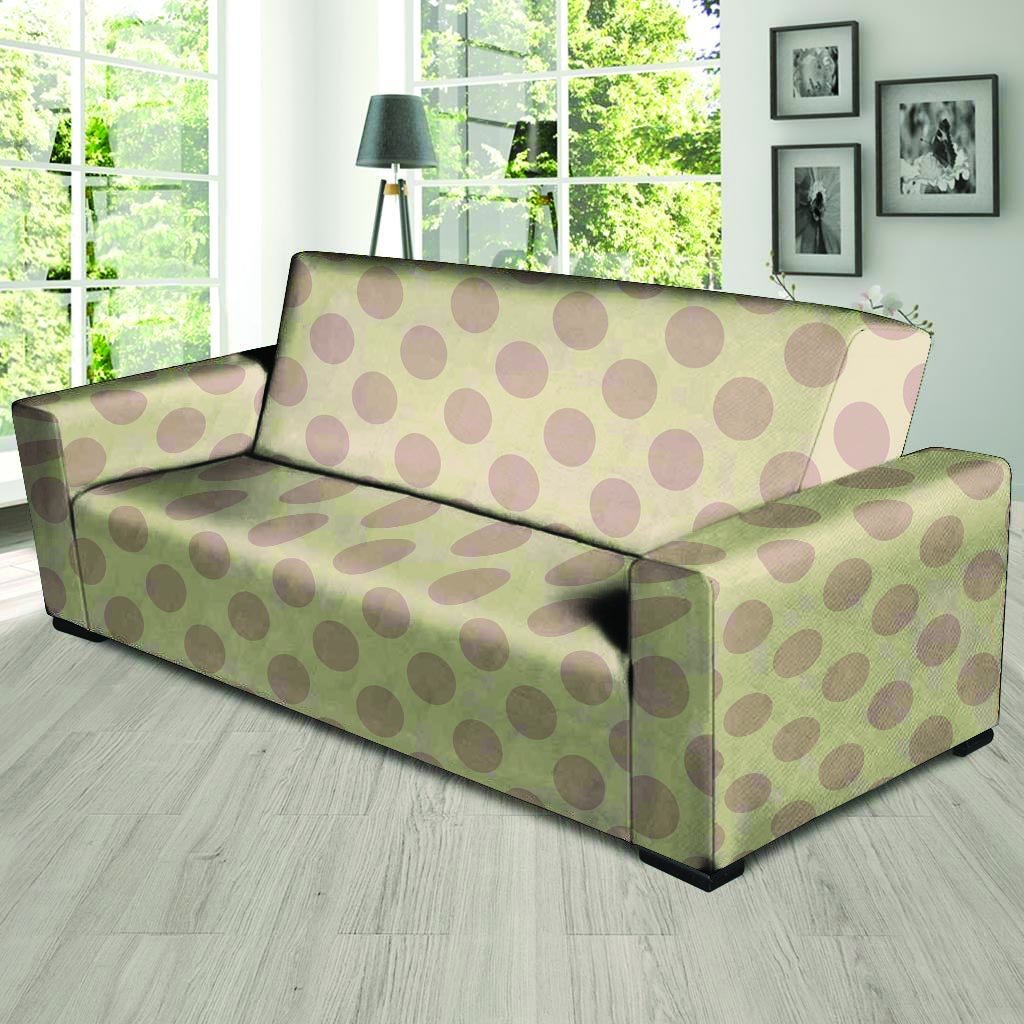 Brown And Cream Polka Dot Sofa Cover-grizzshop