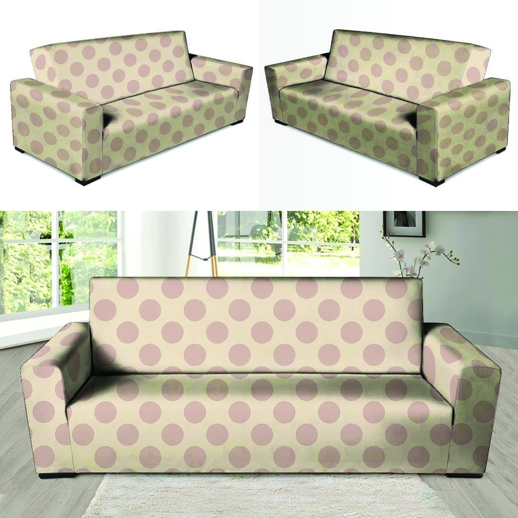 Brown And Cream Polka Dot Sofa Cover-grizzshop