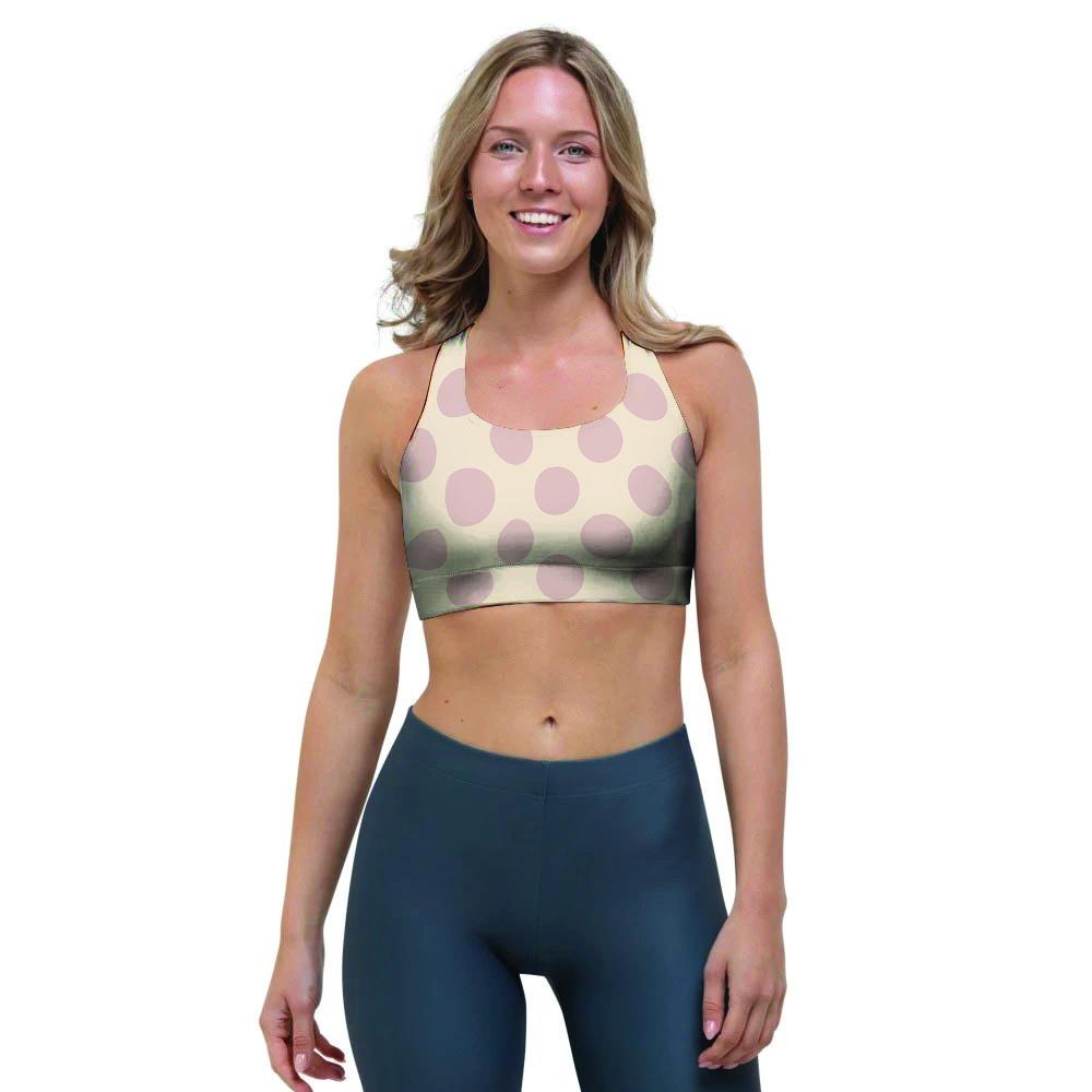 Brown And Cream Polka Dot Sports Bra-grizzshop