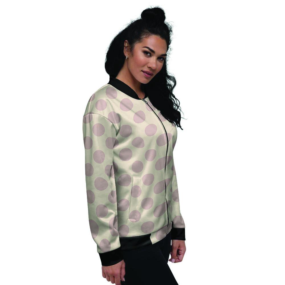 Brown And Cream Polka Dot Women's Bomber Jacket-grizzshop
