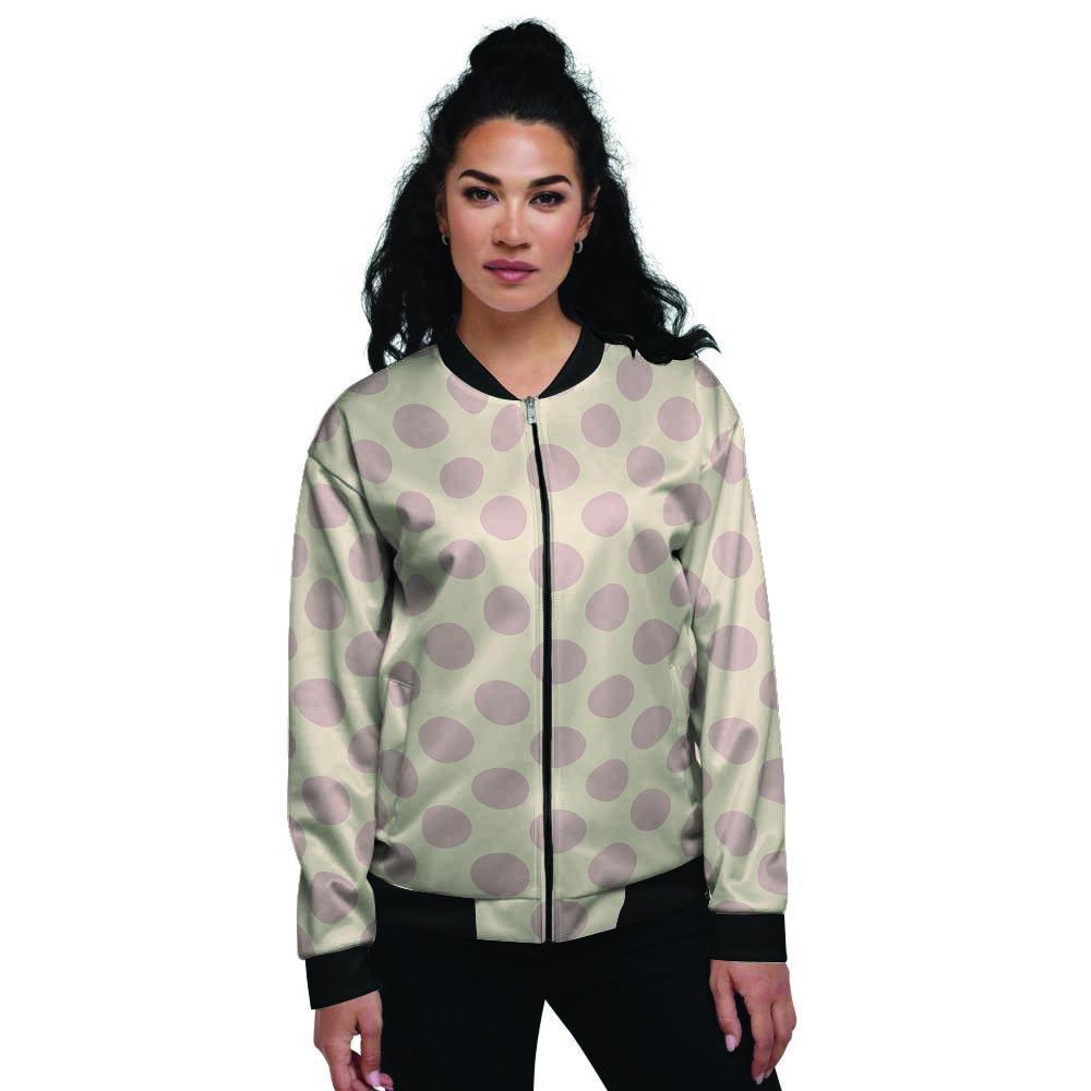 Brown And Cream Polka Dot Women's Bomber Jacket-grizzshop