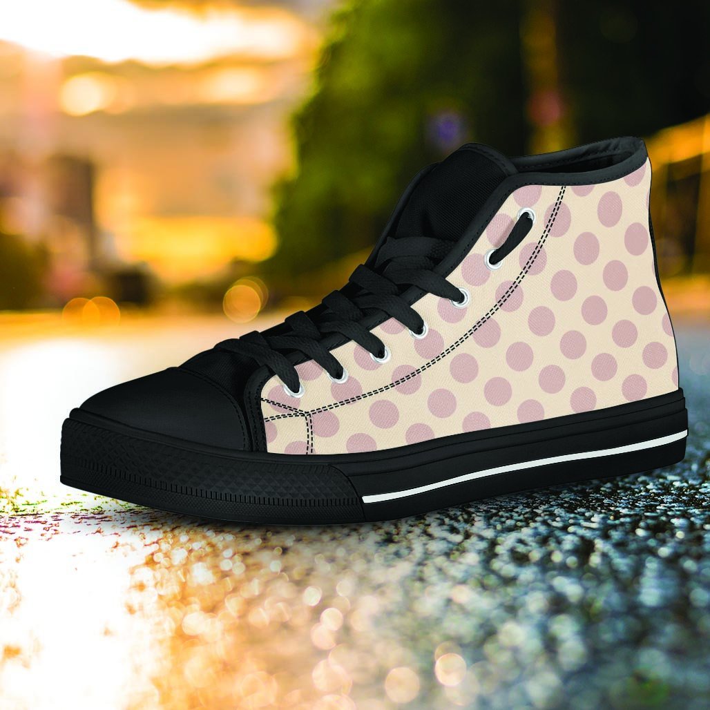 Brown And Cream Polka Dot Women's High Top Shoes-grizzshop