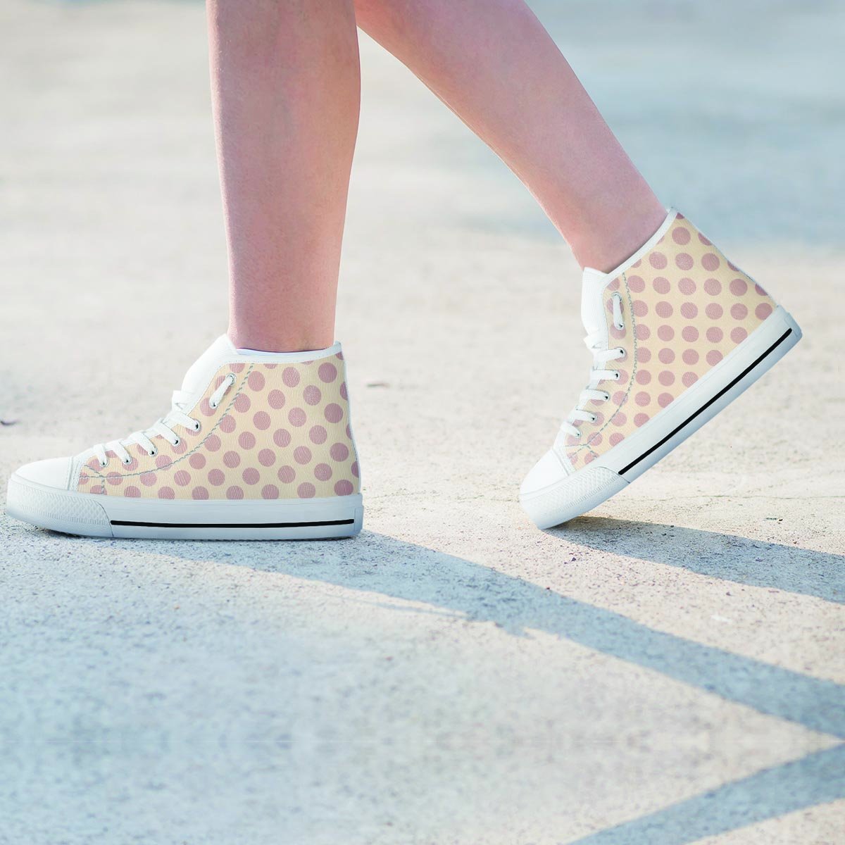 Brown And Cream Polka Dot Women's High Top Shoes-grizzshop