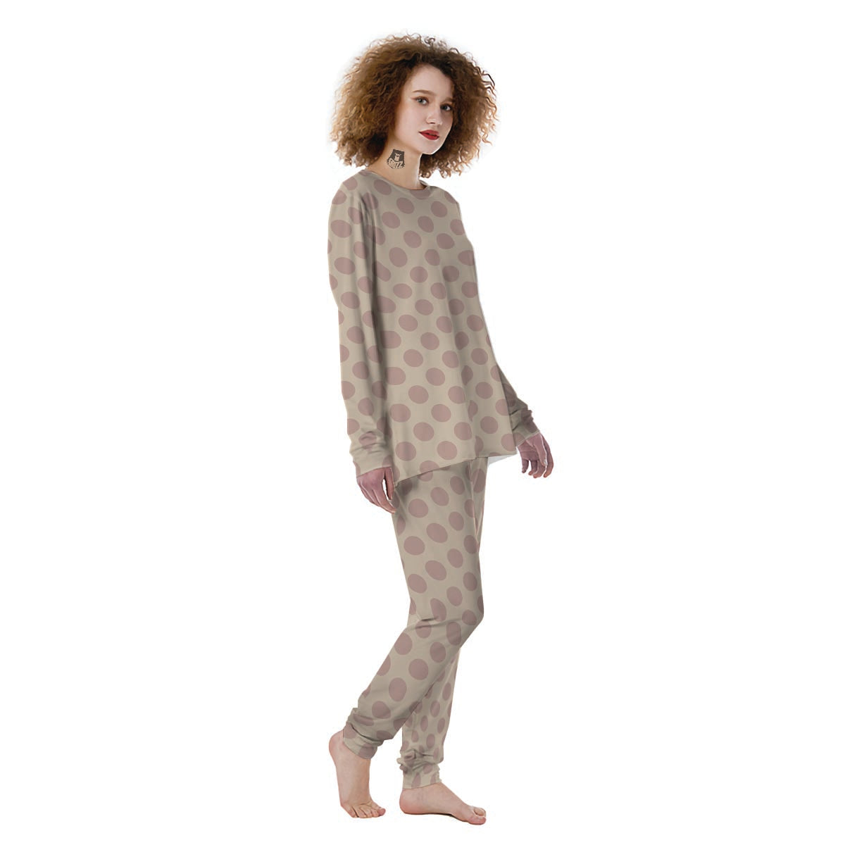 Brown And Cream Polka Dot Women's Pajamas-grizzshop