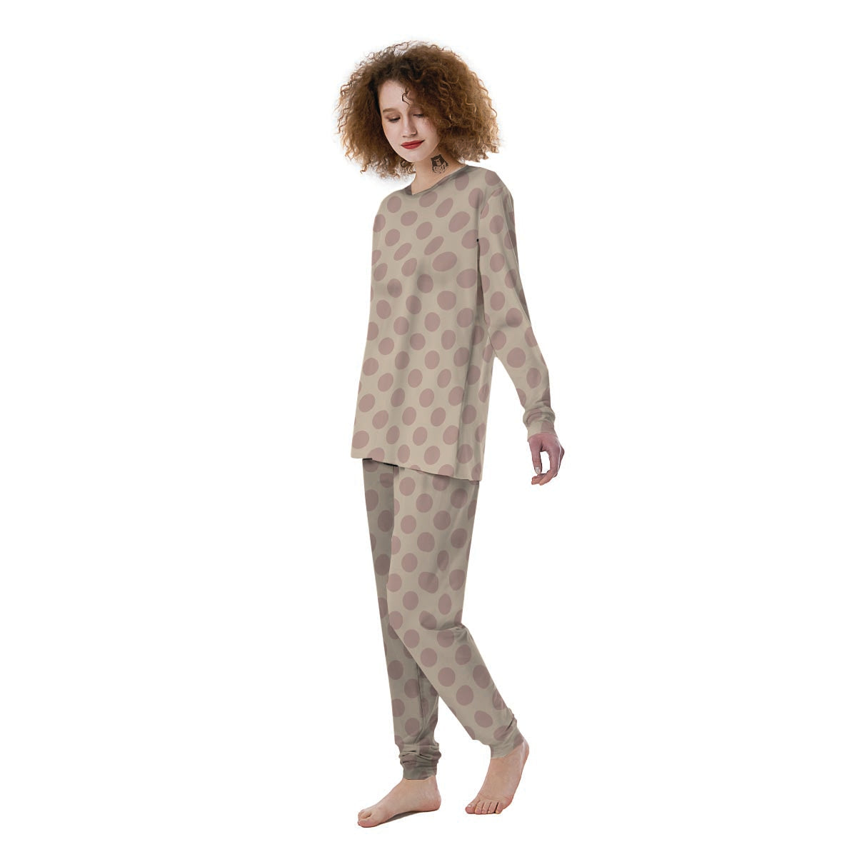 Brown And Cream Polka Dot Women's Pajamas-grizzshop