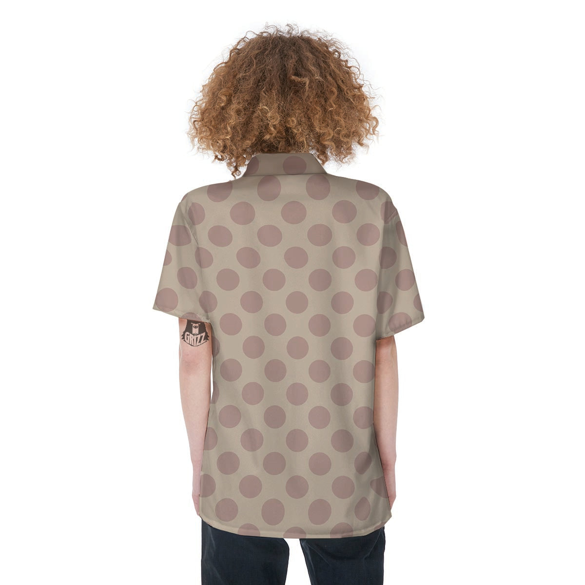 Brown And Cream Polka Dot Women's Short Sleeve Shirts-grizzshop