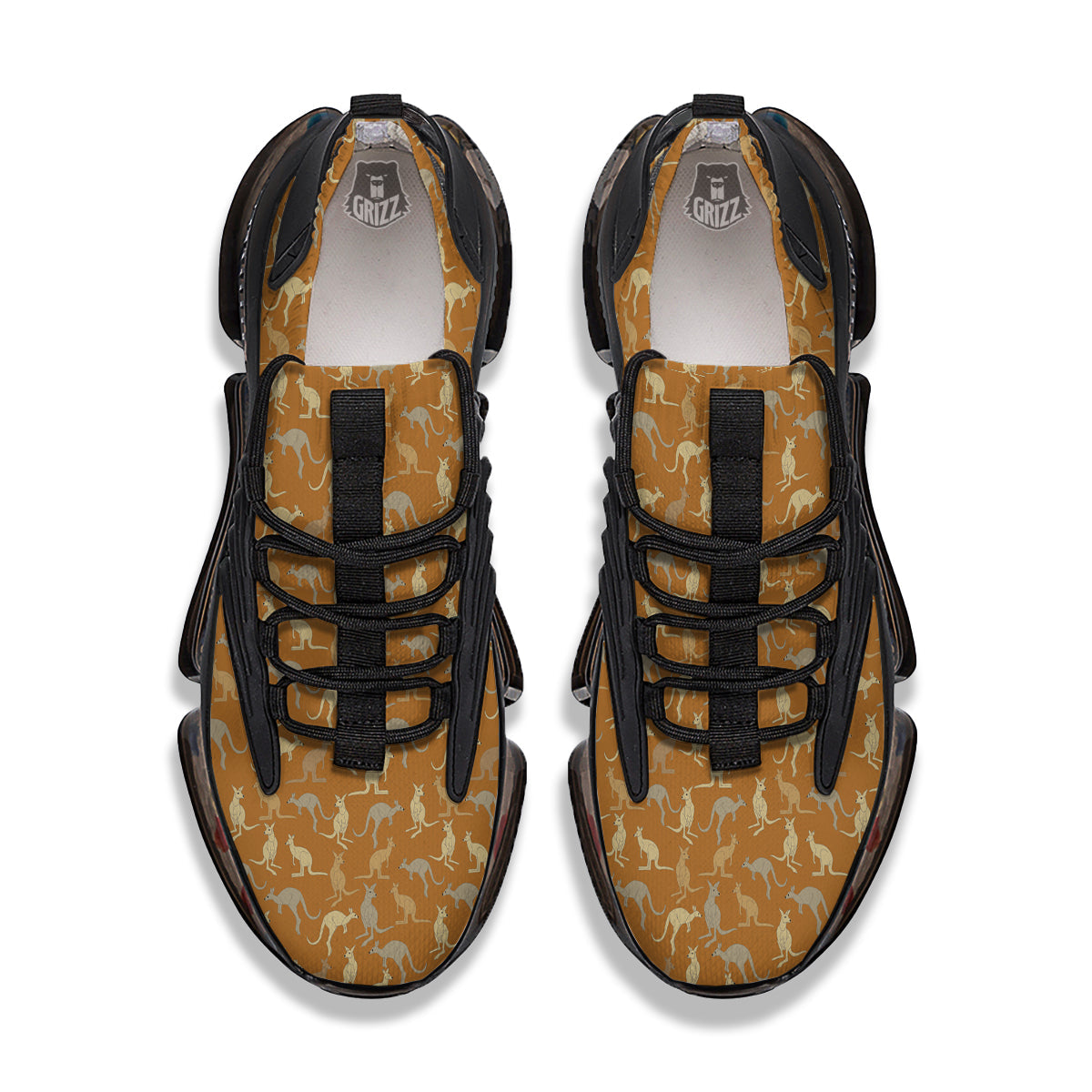 Brown And Grey Kangaroo Print Pattern Black Gym Shoes-grizzshop