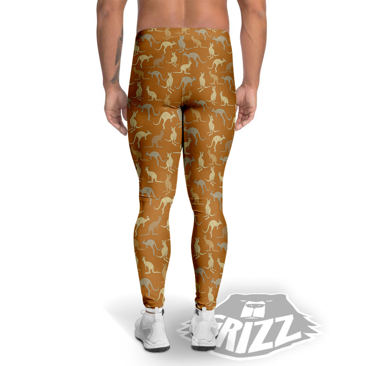 Brown And Grey Kangaroo Print Pattern Men's Leggings-grizzshop