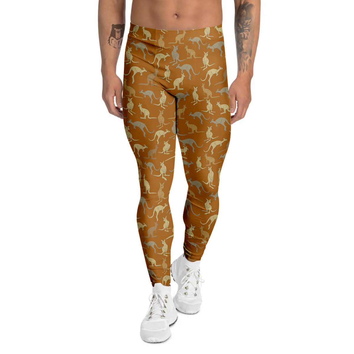 Brown And Grey Kangaroo Print Pattern Men's Leggings-grizzshop