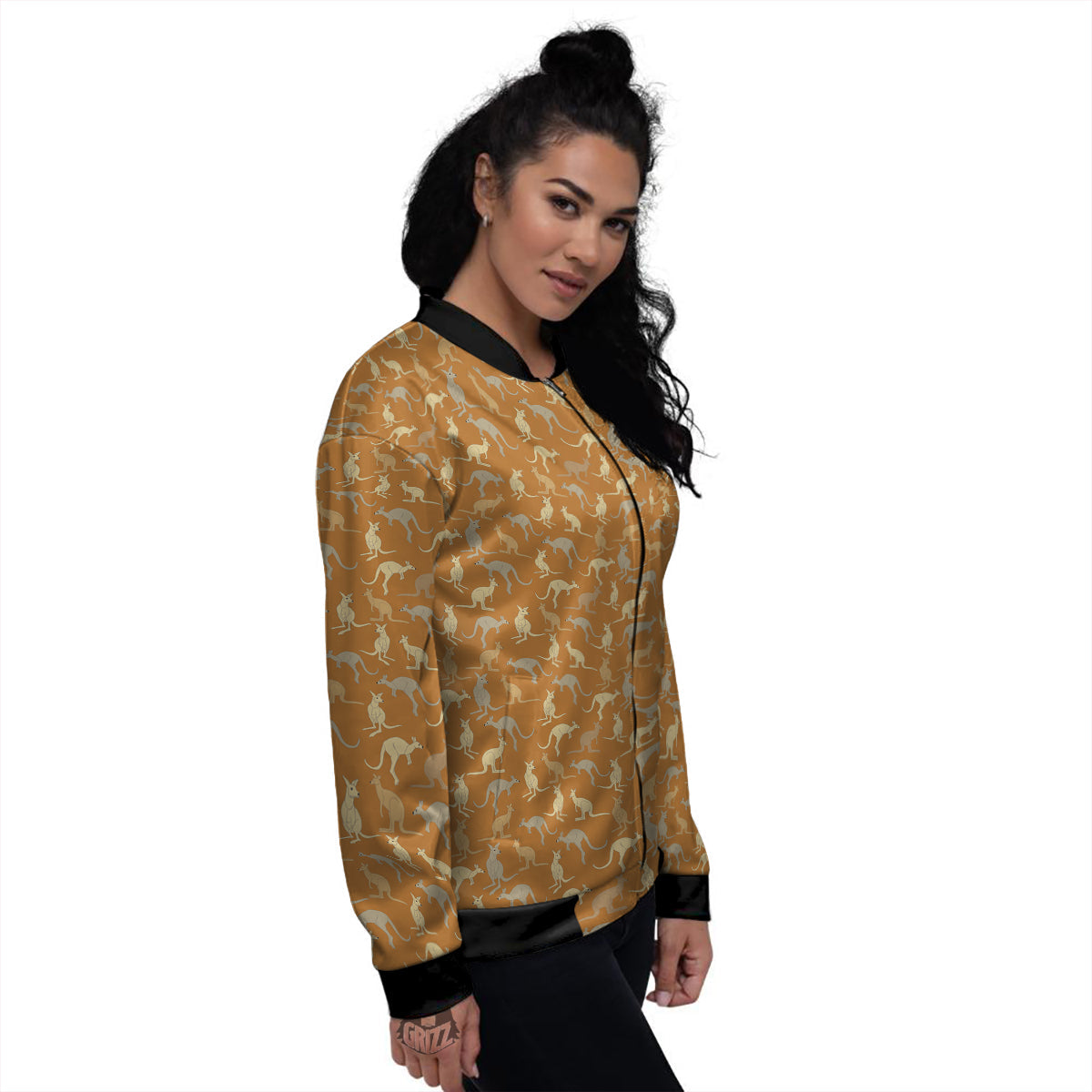 Brown And Grey Kangaroo Print Pattern Women's Bomber Jacket-grizzshop