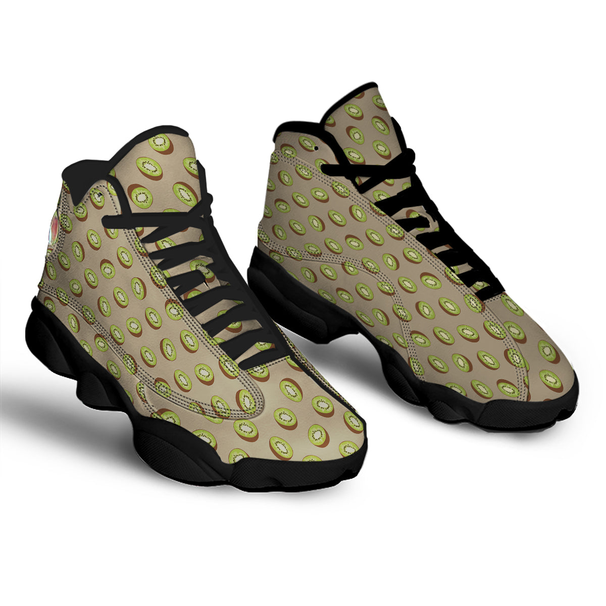 Brown And Kiwi Print Pattern Black Basketball Shoes-grizzshop