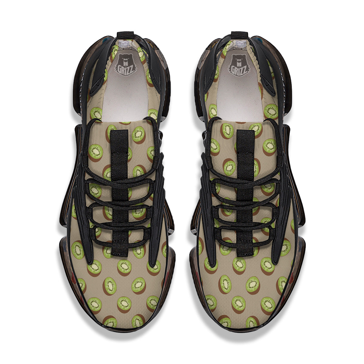 Brown And Kiwi Print Pattern Black Gym Shoes-grizzshop