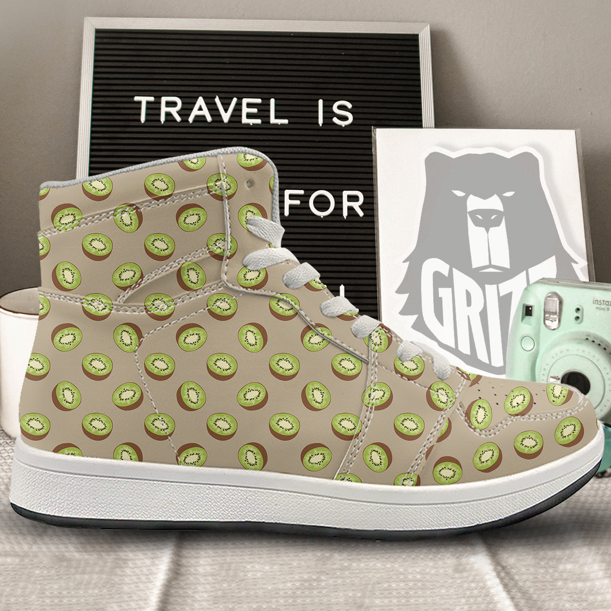 Brown And Kiwi Print Pattern High Top Sneakers-grizzshop