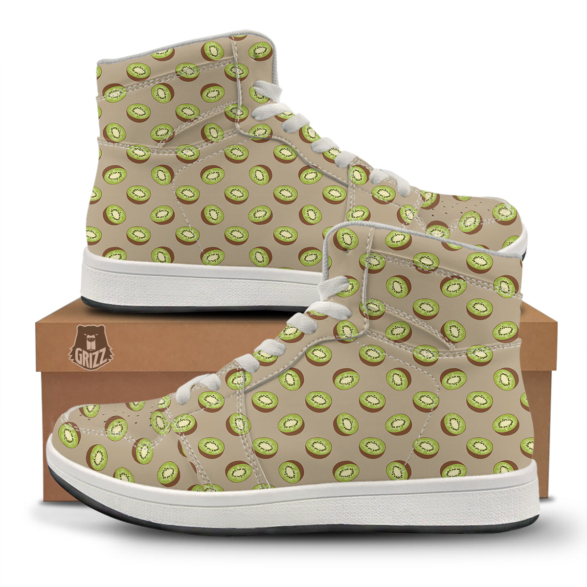 Brown And Kiwi Print Pattern High Top Sneakers-grizzshop
