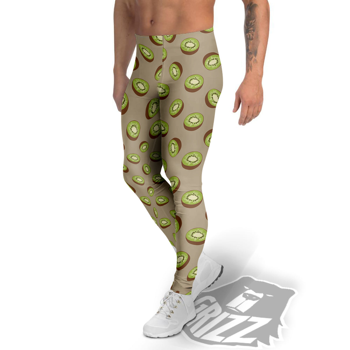 Brown And Kiwi Print Pattern Men's Leggings-grizzshop