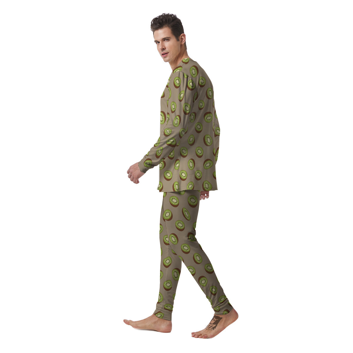 Brown And Kiwi Print Pattern Men's Pajamas-grizzshop