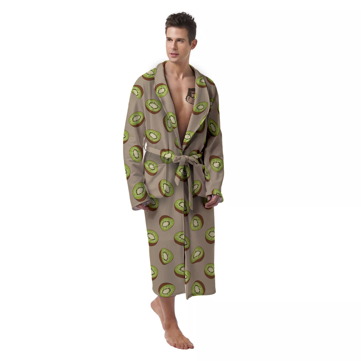 Brown And Kiwi Print Pattern Men's Robe-grizzshop