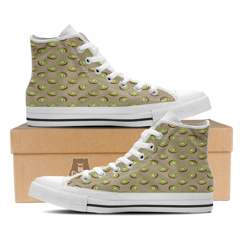 Brown And Kiwi Print Pattern White High Top Shoes-grizzshop