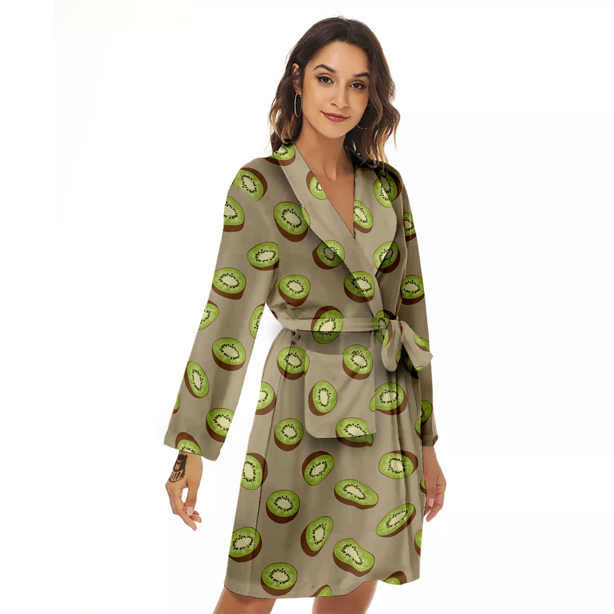 Brown And Kiwi Print Pattern Women's Robe-grizzshop