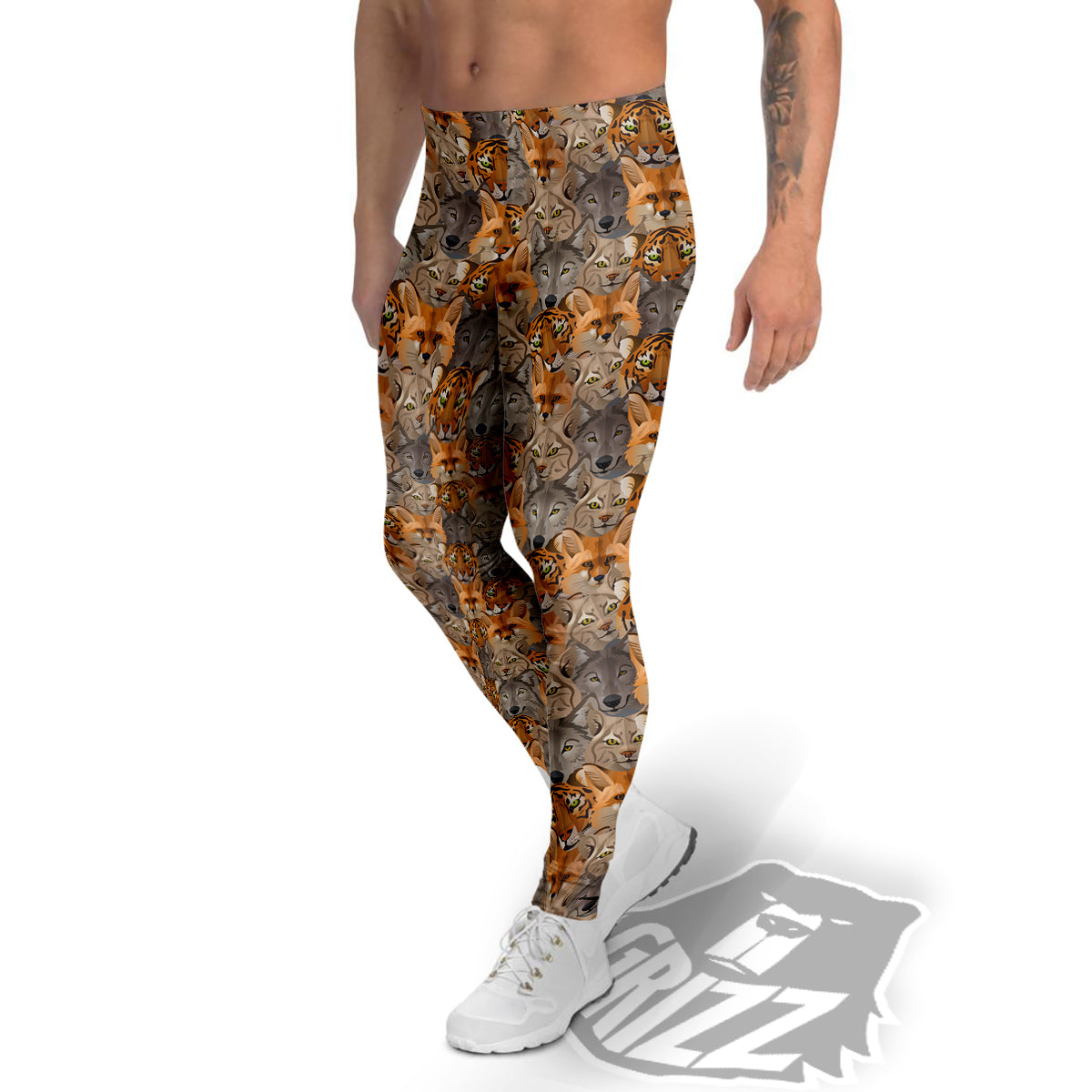 Brown And Orange Wild Animals Print Pattern Men's Leggings-grizzshop